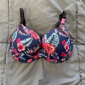 Floral Print Women's Bra - Black and Pink